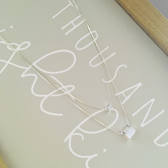 Sterling Silver Layered Squares Silver Necklace - Picture 8 of 8